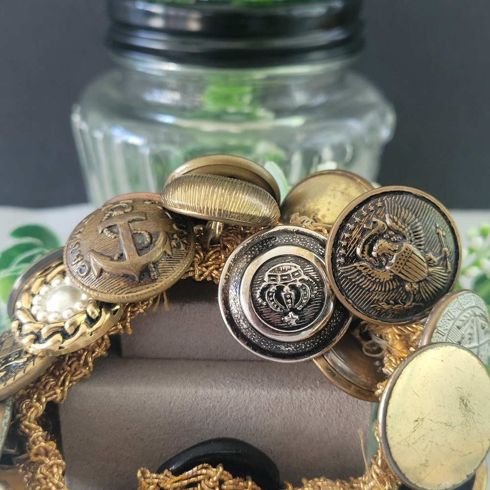 Vintage Revival Button Cluster Bracelet Military Blazer Gold Tone Artisan